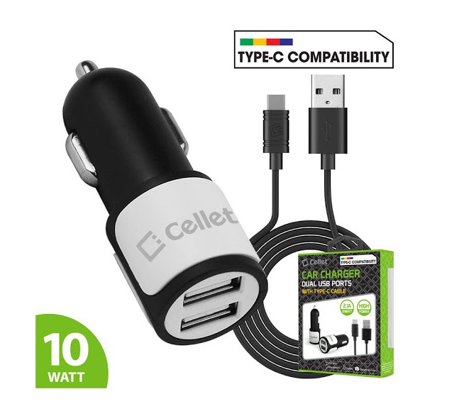 CAR CHARGER WITH TYPE-C CABLE CELLET (WHITE)